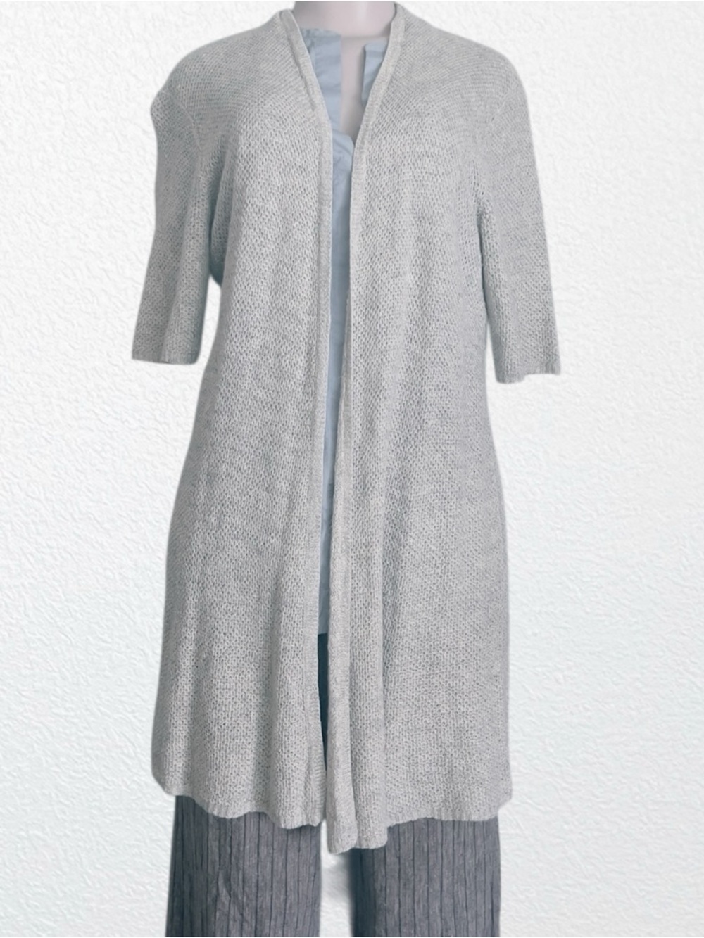 Eileen Fisher linen blend longline lagenlook cardigan, gray size L